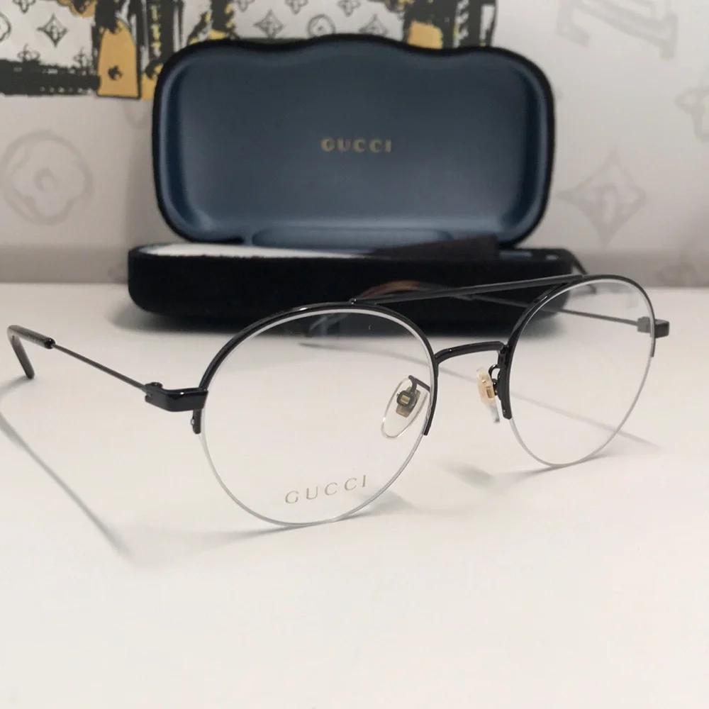 Authentic Gucci GG0682O 001 Eyeglasses – Black Semi-Rimless Round Frame